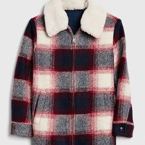 GAP Plaid Wool Coat with Sherpa Collar